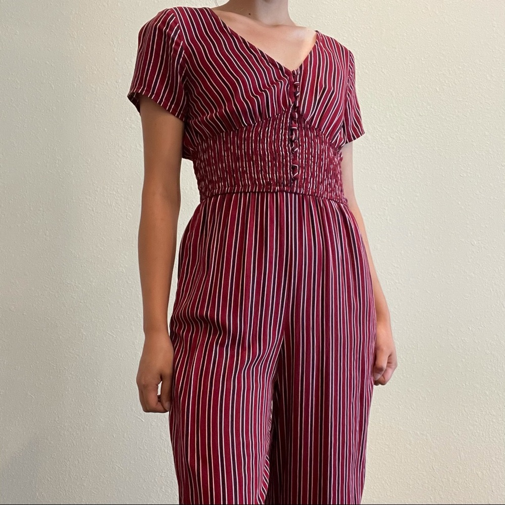 Stripped Red Button Up Jumpsuit